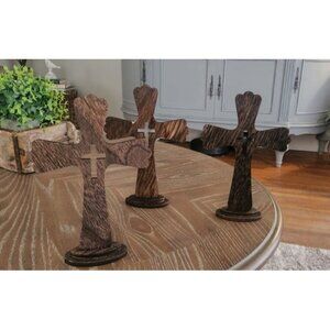 Catholic Wooden Cross Set for Table Decor, Rustic Wall Art (5.7 x 8.5", 3 Pack)